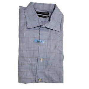 SAKS FIFTH AVENUE Classic Fit Plaid Dress Shirt in Blue Size 16.5"‎ 34/35